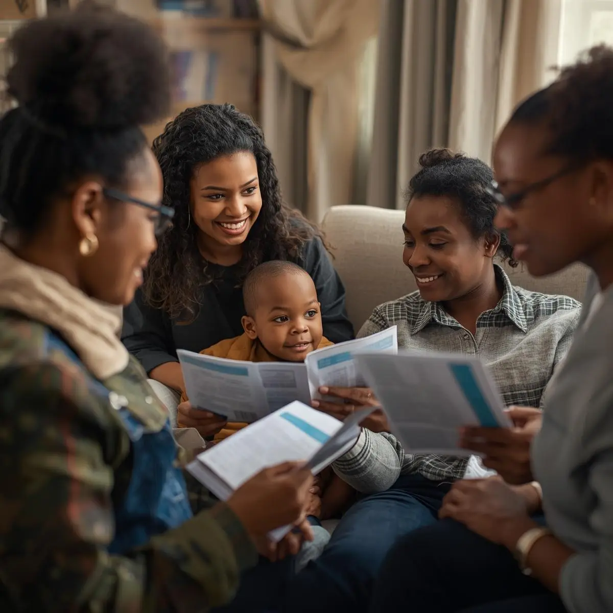 black women getting information from a counselor sitting a couch